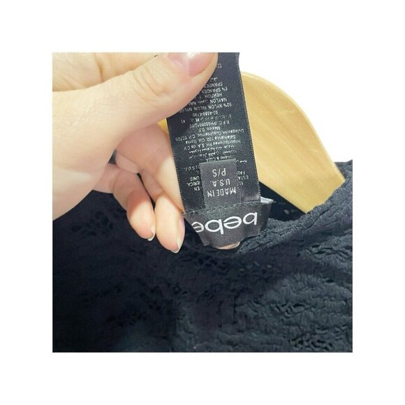 Bebe Black Lace Stretch Mock Neck Top  Sheer Bodice S Y2K - Picture 4 of 4